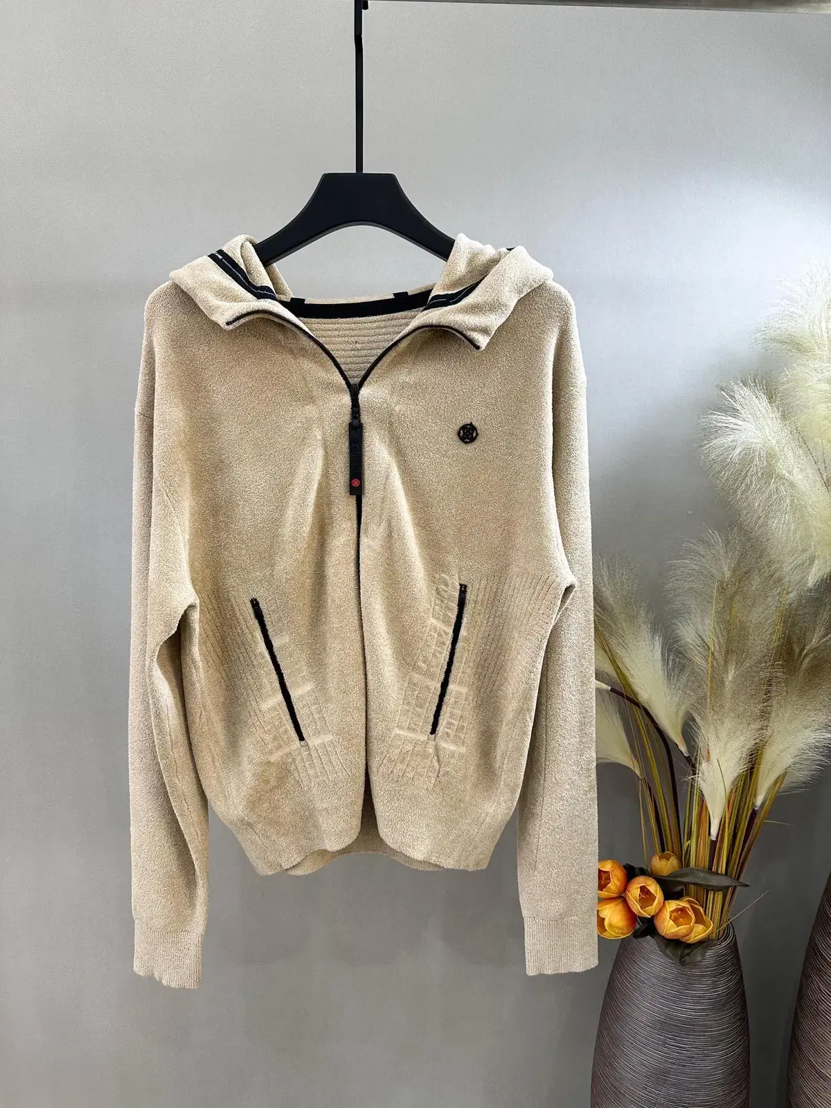 メンズゴルフウェアジッパー付きベルベットニットフード付きジャケット